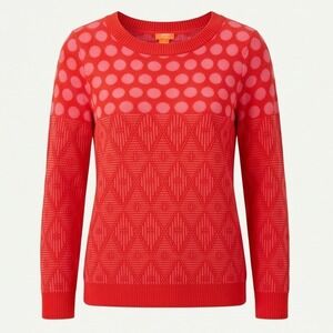 Joe Fresh‎ Womens XL Red Pink Polka Dot Diamond Knit Cotton Crewneck Sweater